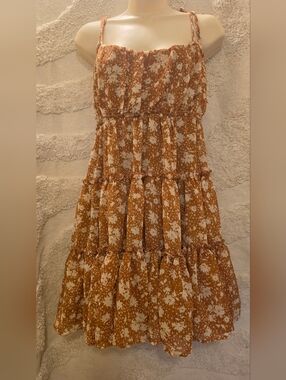 Tiered Floral Sundress in Rust and White